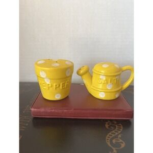Hong Kong Watering Can and Flower Pot Salt & Pepper Shakers Yellow w/ White Dots